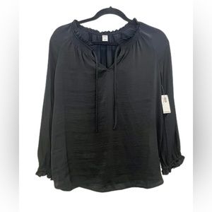 NWT Old Navy Women's Ruffled Tie-Front Black Long Sleeve Blouse Size Small